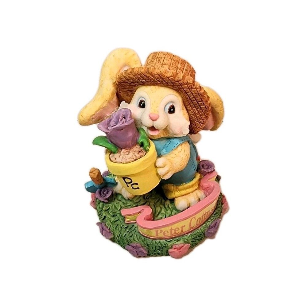 Peter Cottontail Figurine Holding Flower Pot Easter Spring Rabbit Gift 4.5"